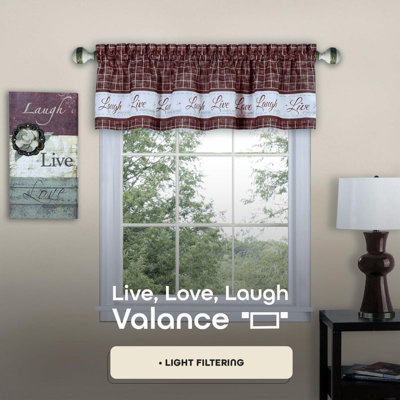 ACHIM Soft Valance Window Curtains - 58 Inch Width, 14 Inch Length - Live, Love Laugh (Burgundy) - Wrinkle-Free Light Filtering Polyester Drapes for Bedroom Living & Dining Room Home Decor - Image 2
